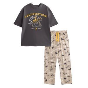 Yellowstone Mens Character Short-Sleeved Long Pyjama Set / Gray/Brown